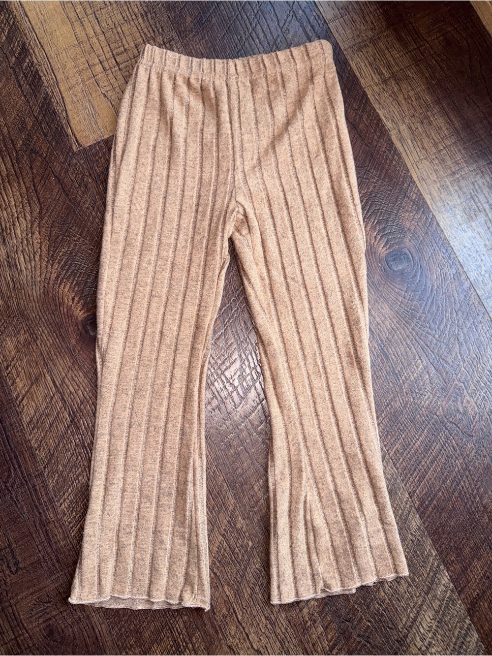 SHEIN Ribbed Flare Knit Pants - Beige